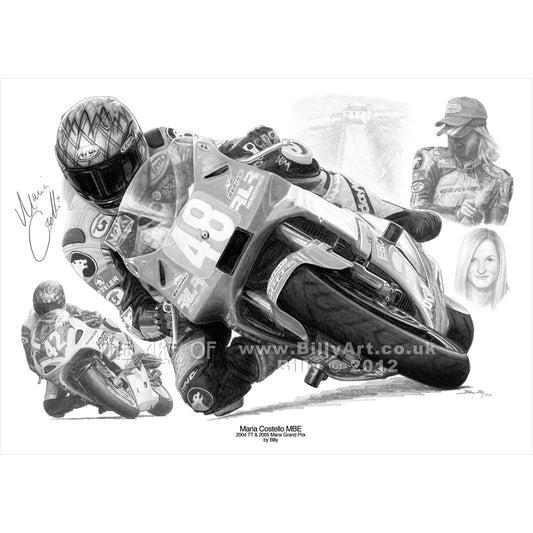Maria Costello MBE Isle of Man TT & Manx Grand Prix co-signed print